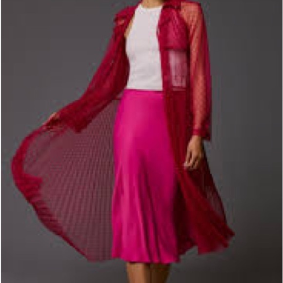 Anthropologie DOLAN Sheer Pleated Swiss Dot Tulle Trench Coat - Picture 4 of 8